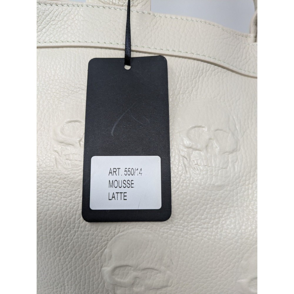 IO Pelle Leather 3D Skull Weekender Tote Bag Italy Ivory Mousse Latte NWT - Picture 3 of 11